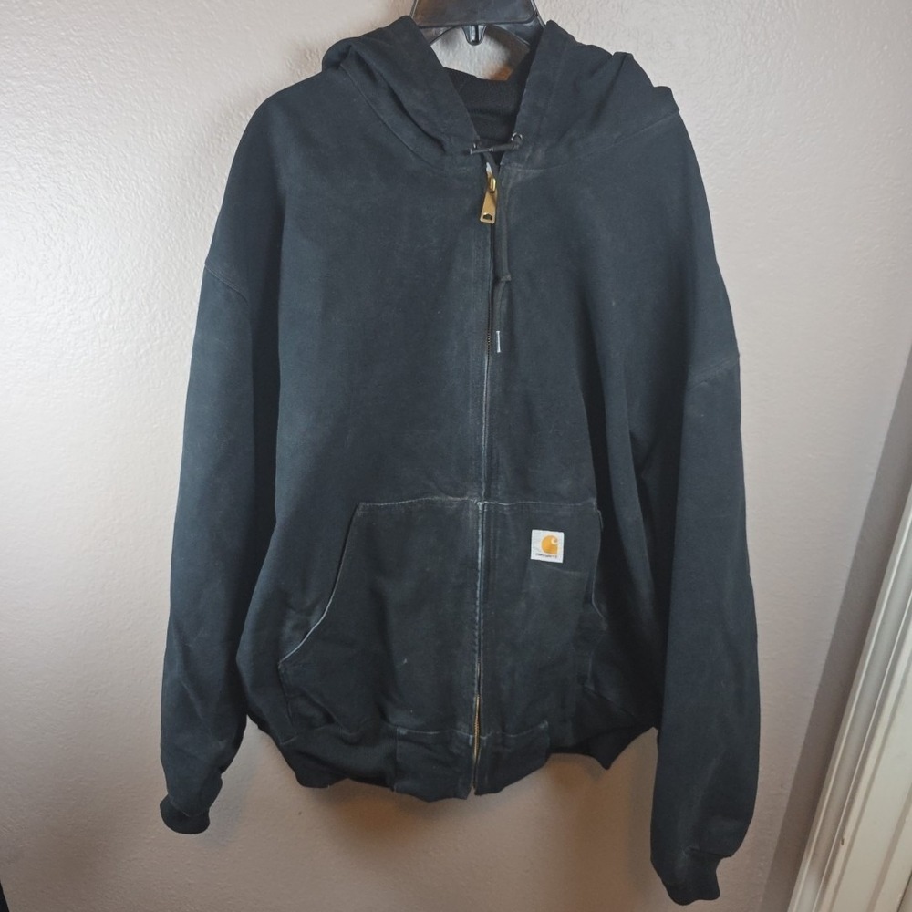 Vintage Y2K Carhartt Mens 4XL Quilted Canvas Hooded Jacket Black USA J131